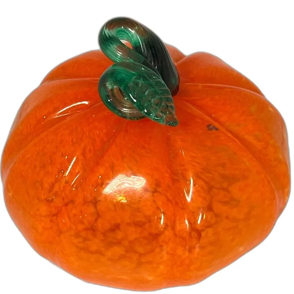 Signed Hand Blown Art Glass Pumpkin Set Meltingpot 2003 Fall Decor